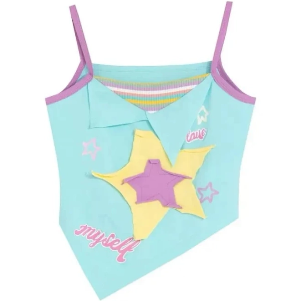Y2K Star Girl Asymmetrical Tank Top Shirt