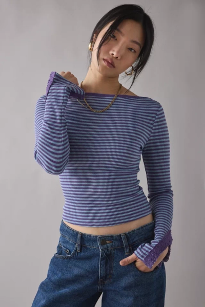 Kimchi Blue Lola Lace Trim Boatneck Long Sleeve Top