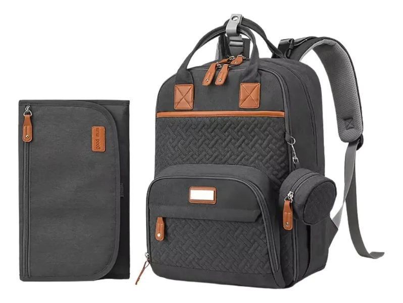 Bolso Pañalera Multifuncional Cambiador Portail Monedero Negro