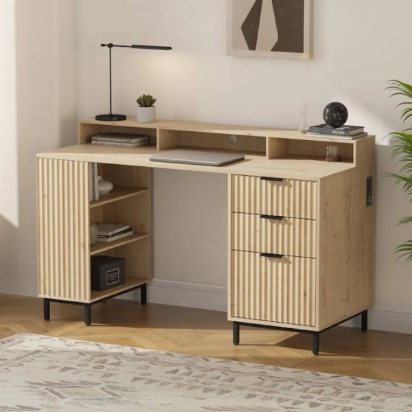 Latitude Run 55" Fluted Executive Office Desk with Storage Shelf and File Drawer
