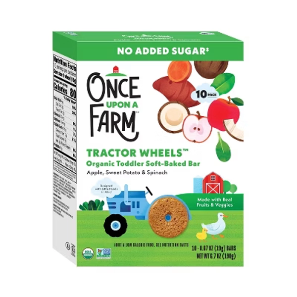 Once Upon a Farm Tractor Wheel Bar Baby Snacks - Apple, Sweet Potato & Spinach - 1.5oz/10ct: Organic Certified, Non-GMO, Dairy-Free