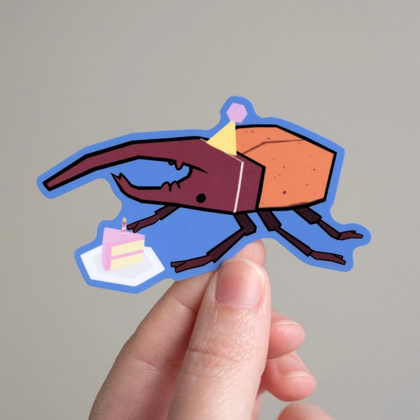 Low Poly Birthday Beetle Glossy Vinyl Sticker