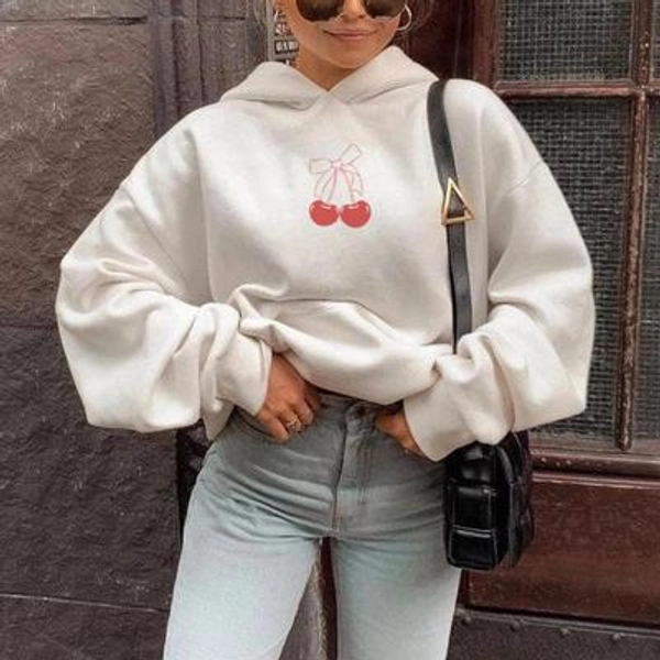 Cherry Bow Hoodie, Red cherry and bow oversized minimalist pullover, Pinterest Aesthetic, Girly Social Club, Trendy Pink Bow, cute hoodie