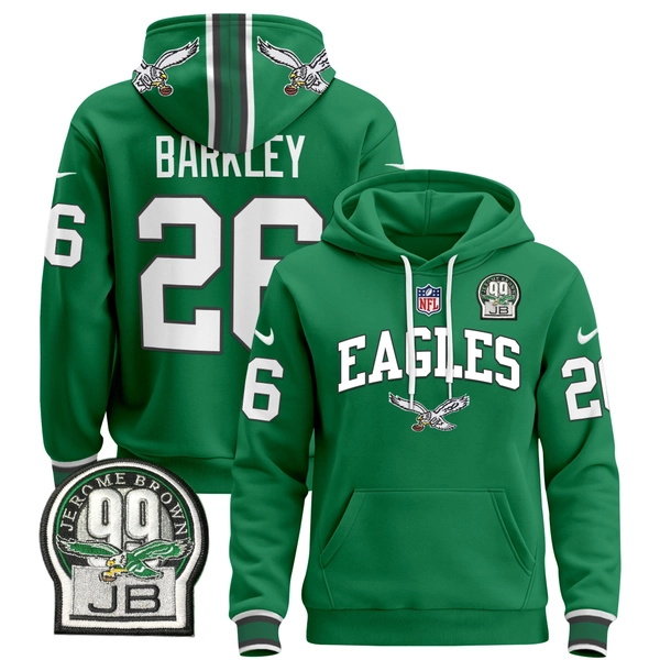 Philadelphia Eagles 2024 Pullover Hoodie V2 – Kelly Green – Saquon Barkley Jersey