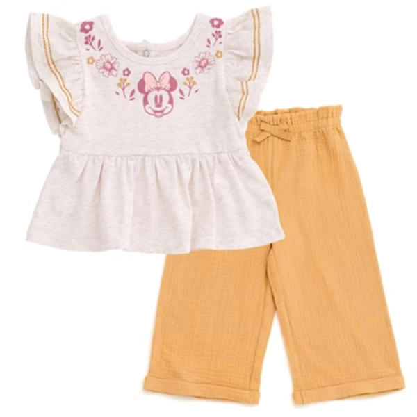 Disney Minnie Mouse Floral Toddler Girls Peplum Tank Top and Cotton Gauze Pants Outfit Set 4T