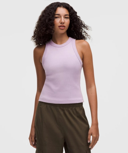 Ribbed Heavyweight Cotton Racerback Tank Top - Lilac Play - L