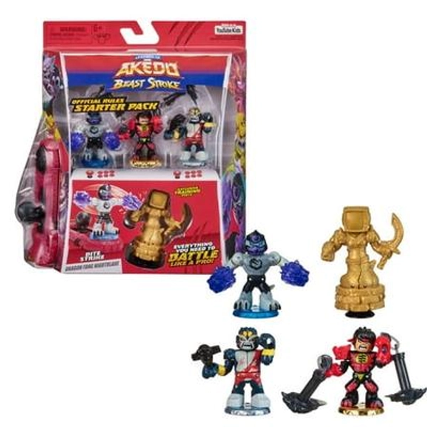 Akedo Beast Bite Strike Starter Pack 3 Mini Battling Figures and Joystick Controller Ages 6+
