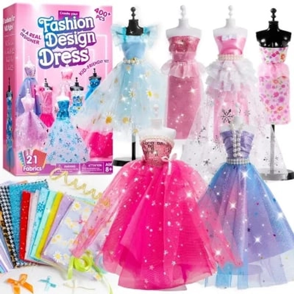 Joyfy 400+ Pcs Fashion Design Kit, Sewing Kit for Kids Age 8-12, DIY Arts & Crafts, Creative Girl Toys Ideal Birthday Christmas Gift for Young Girls