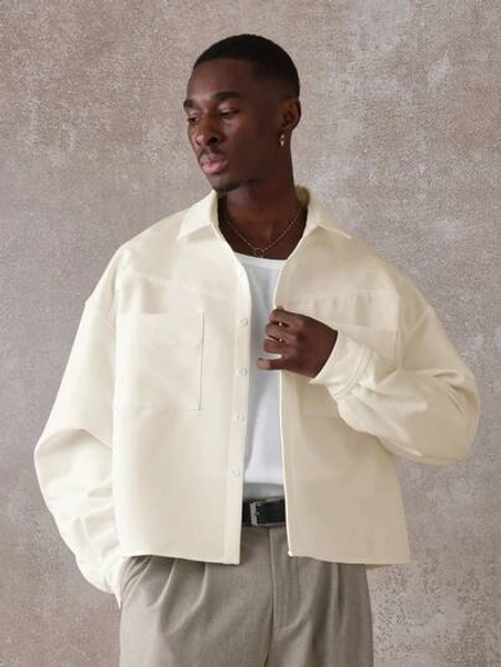 SUMWON Crop Fit Long Sleeve Button Down Shirt With Front Chest Pockets And Collared Neckline Casual Relaxed Oversized Boxy Style - Size XL