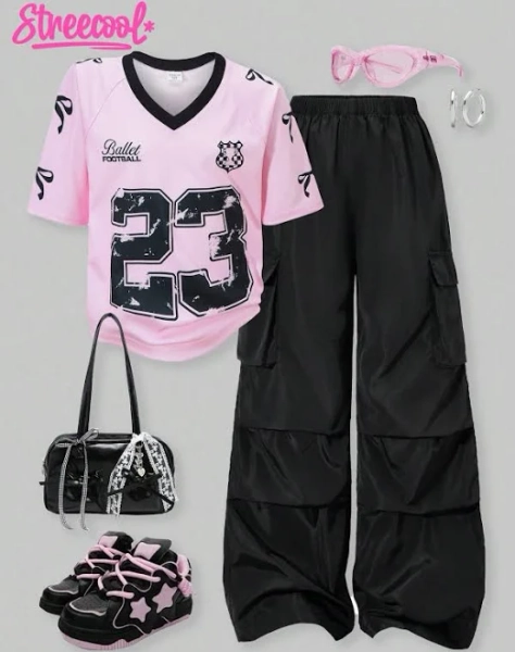 SHEIN Tween Girl American Style Graphic T-Shirt and Cargo Pants Outfit Set