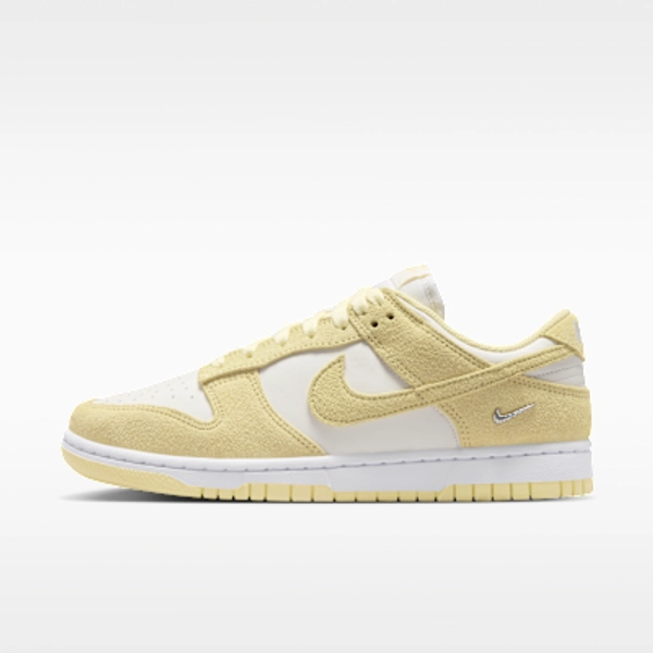 Nike Dunk Low Suede Women's Shoes - Sail/White/Metallic Silver/Soft Yellow - Size 5