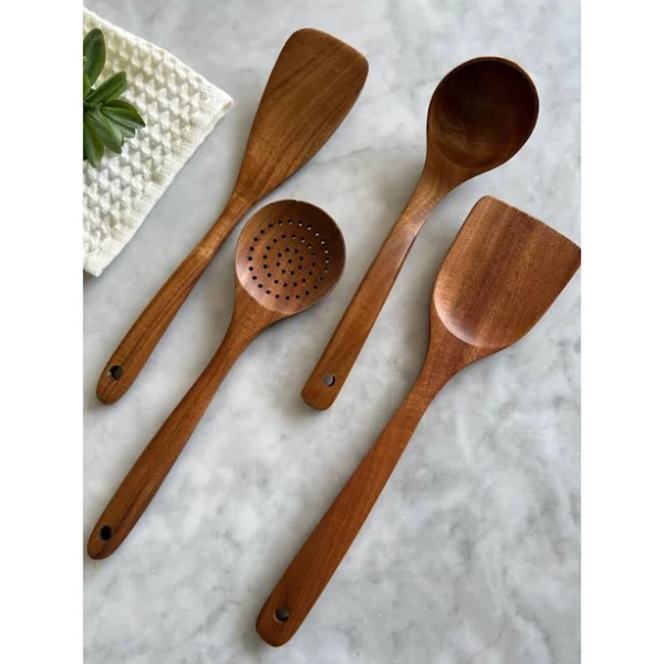Busa Designs Teak Wooden Utensils (Set of 4)