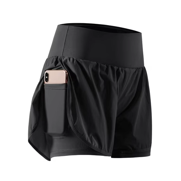 Cadmus 2 in 1 Women's Workout Shorts for Athletic Gym Running Shorts with Phone Pockets,1 Pack, Black,M