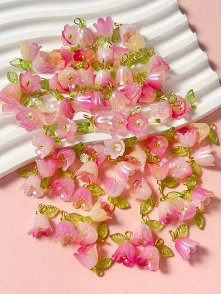 10pcs/Set Fashionable Pink Gradient Flower Beads For Earrings, Necklace Making Valentines