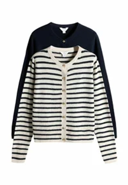 REGULAR FIT - 2 PACK BUTTON - Strickjacke - navy/cream stripe