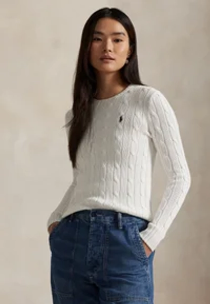 CABLE-KNIT COTTON CREWNECK SWEATER - Pullover - white