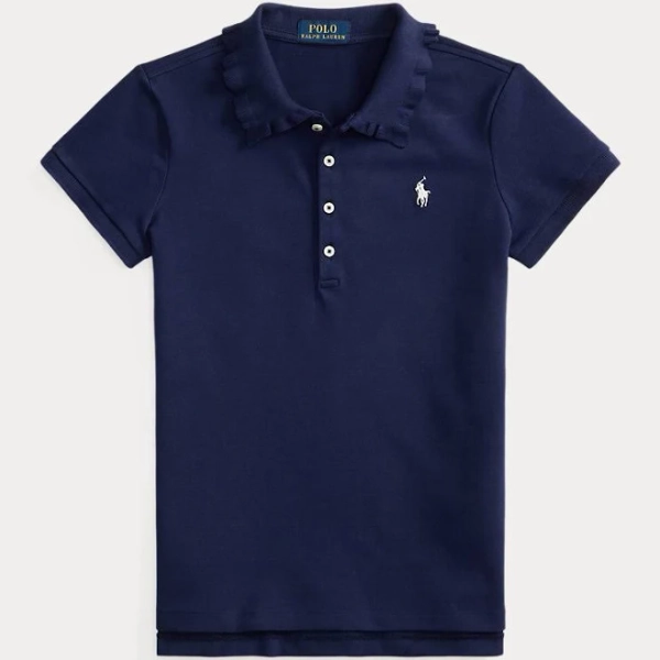 Ralph Lauren Girl's Stretch Mesh Ruffled Polo Shirt