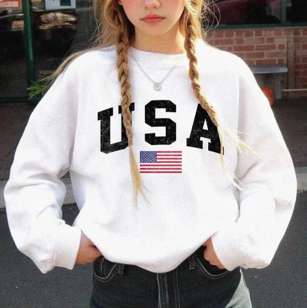 SHEIN Tween Girl Casual Loose Crew Neck Long Sleeve Letter Print Sweatshirt