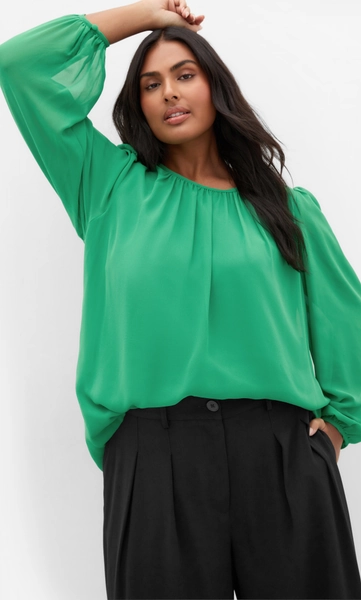 Kelly Sheer Sleeve Top - kelly green