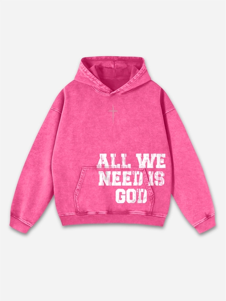 Sopula All We Need Is God Graphic Acid Wash Hoodie