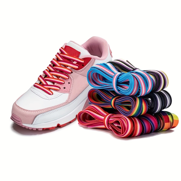 [Tuocaise] 3 Pairs Pack 10mm Wide High Quality Printed Colorful Rainbow Shoelaces LGBTQ Shoelaces Pride Flag Shoelaces 100cm/39.37 120cm47.24in 150cm/59.06in