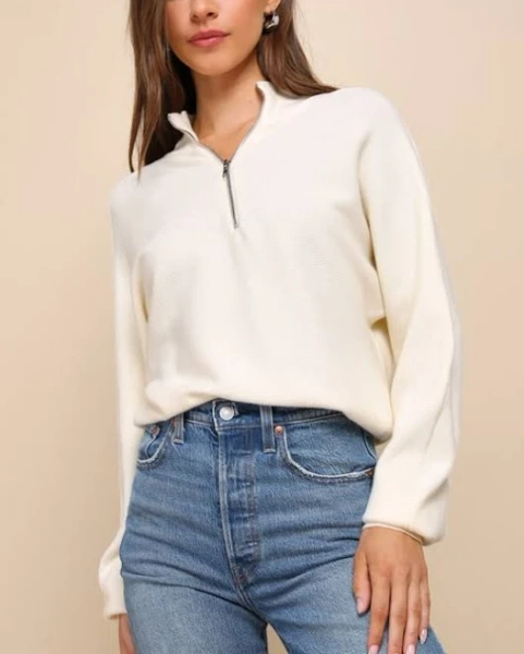 Lulus Ribbed Quarter-Zip Pullover Sweater