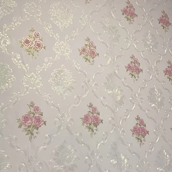 3D Floral Tapestry - Self-Adhesive Wallpaper with Pink Roses & Green Leaves, Elegant White & Golden Design for Living Room, Bedroom, or TV Backdrop, Bedroom Wall Decor | Floral Pattern | Detailed Floral Design, Flower Wall Decor