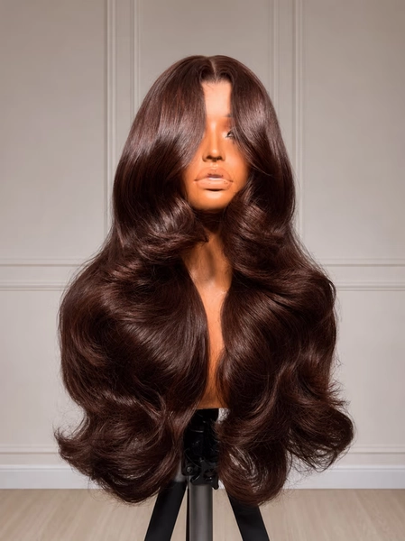 
    Nadula 7x5 Rich Chocolate Brown Body Wave Wig with Face-Framing Layers Big Volume Glueless Human Hair Wig