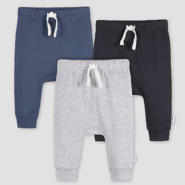 Gerber Baby 3pk Jogger Pants - Heathered Gray 6-9M: Cotton Knit, Elastic Leg, Pull-On Waist