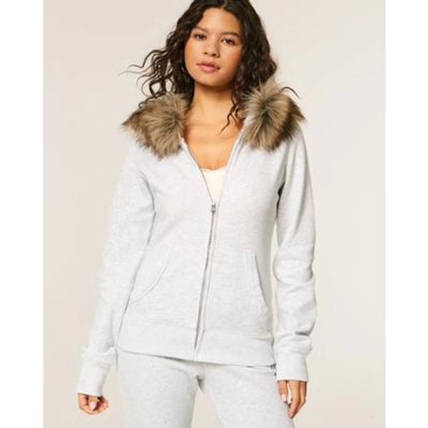 Faux Fur Trim Zip-Up Hoodie