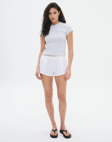 Linen Blend Tie Waist Mini Short