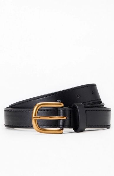 Faux Leather Black Gold Buckle Belt