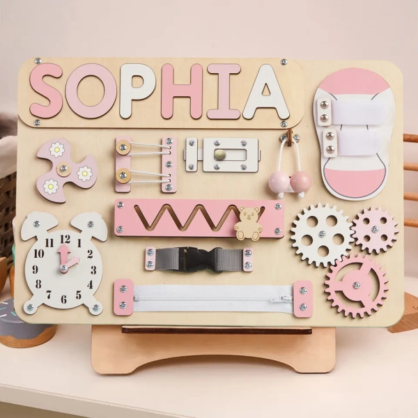 Personalized Wooden Busy Board Custom Name Puzzle Busy Board Gift For Baby Shower 20 x 31 cm sold by Kiah Aesthetic | SKU 5478118 | Printerval Australia