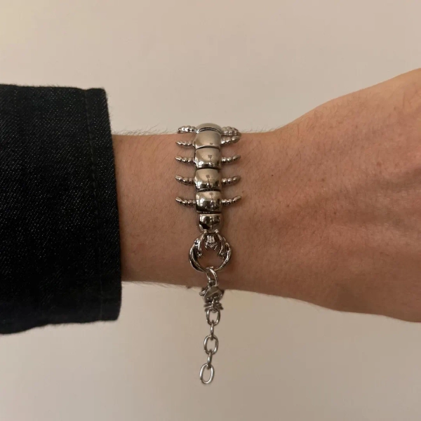 Y2K Silver Stainless Steel Centipede Bracelet Lobster Clasp Unisex Edgy Accessory New - Etsy