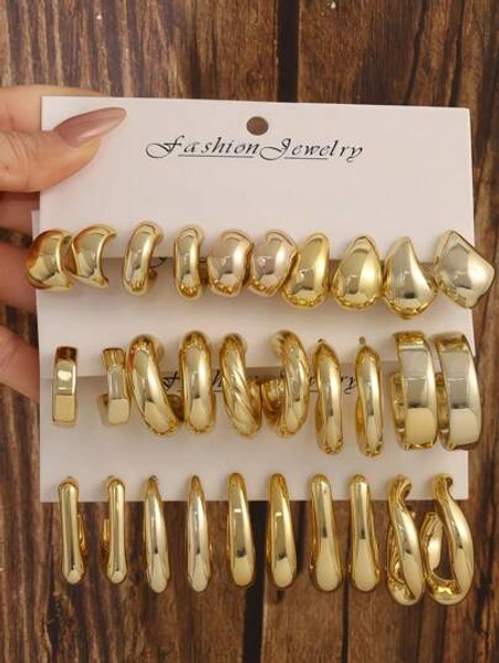 1/5/15 Pairs Gold Resin Earring Set For Women, Featuring Teardrop, Geometric, Chunky Hoops, Cute Small Hoops, Summer Jewelry For Daily Wear, Travel, Party, Beach Vacation, Birthday & Thanksgiving Gift For Girlfriend, Friend, Teacher, Mom