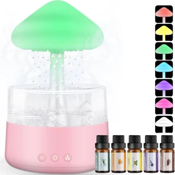 Rain Sound Cloud Humidifier Water Drip With 5 Essential Oils, Cloud
