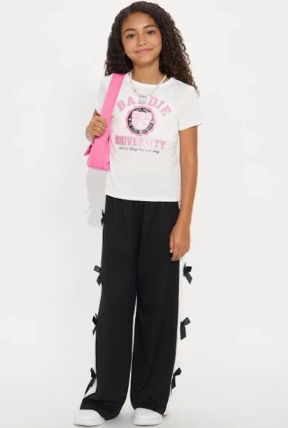 Kids' Mini Baddie University Pant Set in Black/White Size 7/8 | Fashion Nova