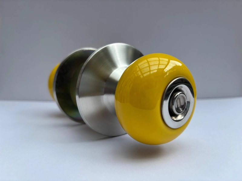 Handcrafted Yellow Ceramic Spherical Door Knob Lockset, Brushed Stainless Steel Keys