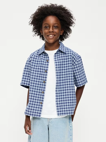 Short-Sleeve Boxy Cropped Textured Shirt for Boys