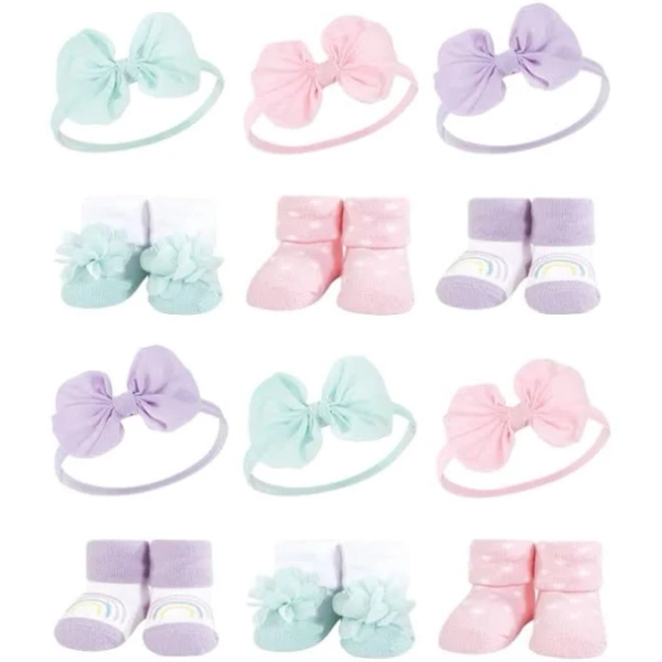 Hudson Baby Girl 12-Pack Headband and Socks Giftset