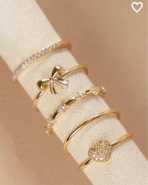 Glitzy Bow and Heart Ring Set