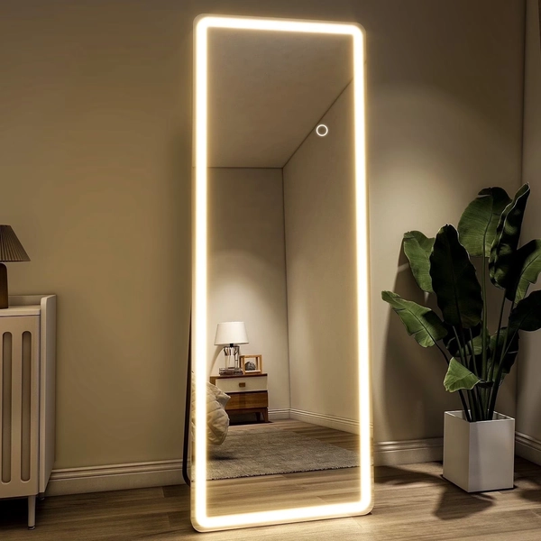 BEAUTYPEAK 64 x 21 LED Rectangular Full Length Mirror Standing Floor Mirror with Safe Corners,White - Walmart.com