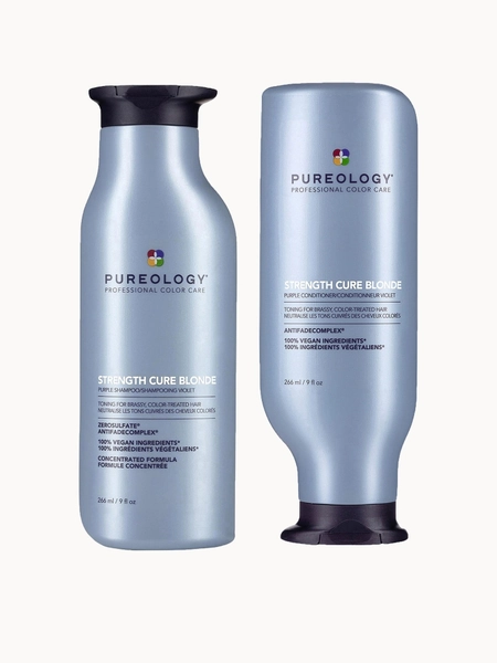 Pureology Strength Cure Blonde Shampoo and Conditioner Strengthening Bundle for Damaged, Blonde Hair with Vegan Formulas | LOOKFANTASTIC