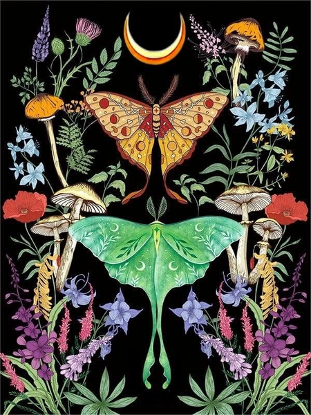 Diamond Painting for Adult Beginner, Butterfly Mushroom Diamond Art Kits,5D,Moon Diamond Dot Flower, Luna Moth DIY Small Diamond Painting Gem Art Craft Accessories for Home Wall Decor