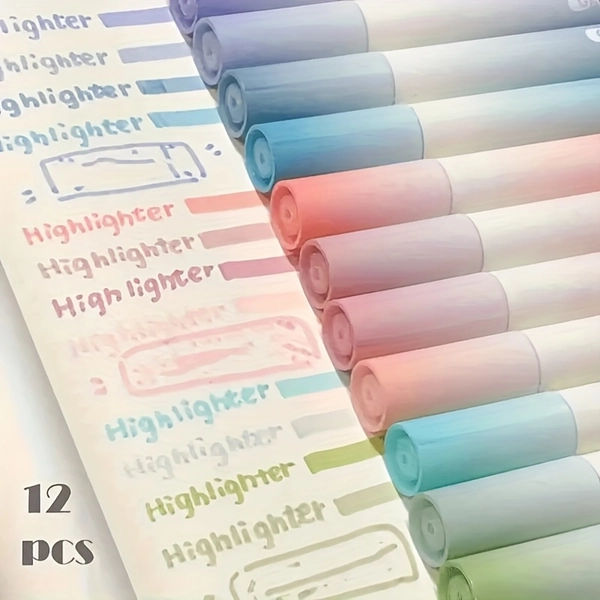 12 Morandi Color Gradient Highlighter Pens - Soft Pastel Tones for Elegant Notetaking, Diary And Drawing Crafts Stationery Set, Craft Supplies | Soft Pastel Pens | Smooth Writing Experience, Highlighter Pens - 4Mm Broad Tip, Vibrant Colors for Office And School Supplies