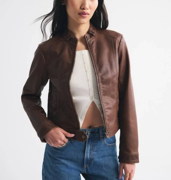 Abercrombie & Fitch Women's Slim Vegan Leather Mockneck Jacket
