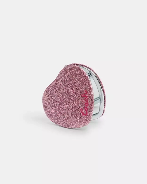 Silver Glitter Heart Compact Mirror