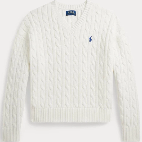 Ralph Lauren Girl's Cable-Knit Cotton V-Neck Sweater