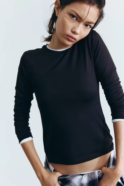 Long-sleeved Microfiber Top - Black