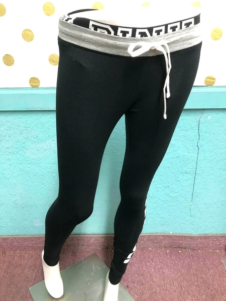 Victoria's Secret Pink Nation Logo Band Campus Legging Pant Black NWT